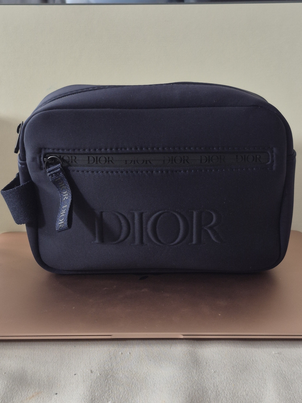 Dior Men's Navy Embossed Logo Toiletry Bag